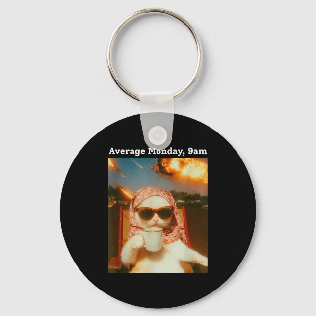 Cat Meme Average Monday 9am Funny Sarcastic Back T Keychain (Front)