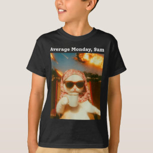 Cat Meme Average Monday 9am Funny Sarcastic Back T T-Shirt