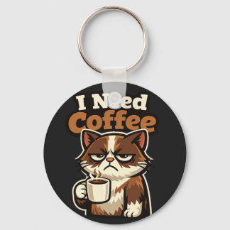 CAT MEME “I NEED COFFE” KEYCHAIN