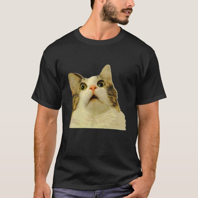 Cat Meme Shock Cat Face Funny Meme Cat Silly Gift  T-Shirt (Front)