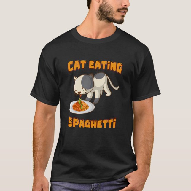 Cat Meme With Cat Eating Spaghetti For Cat T-Shirt (Front)