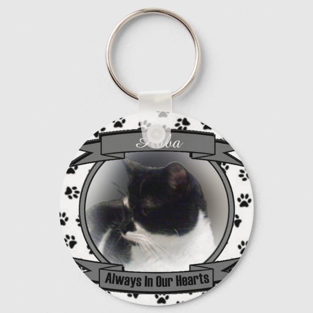 Cat Memorial Always In Our Hearts Keychain (Front)