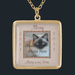 Cat Memorial Brown Tones Custom Photo Pendant<br><div class="desc">A beautiful locket pendant to remember your beloved cat with. 
 Upload your own photo and change the text info to personalize this design to meet your needs.
If you  need help customizing this elegant locket email me at patcald@telus.net and I'll gladly help you. 
 YOU MAY ALSO LIKE</div>