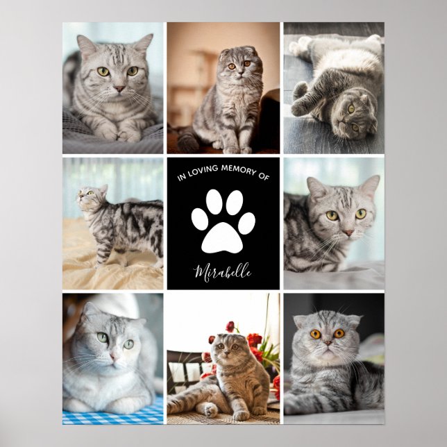 Cat Memorial Custom Pet Collage In Loving Memory Poster (Front)