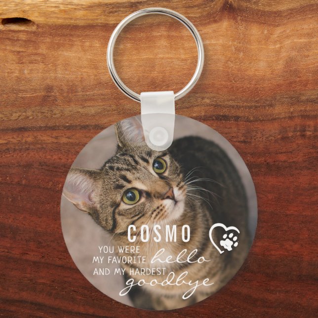 Cat Memorial Favourite Hello Heart Paw 2 Photos Keychain (Front)