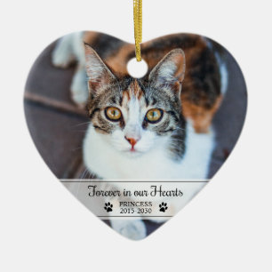 Cat Memorial Forever In Our Hearts Photo Ceramic Ornament