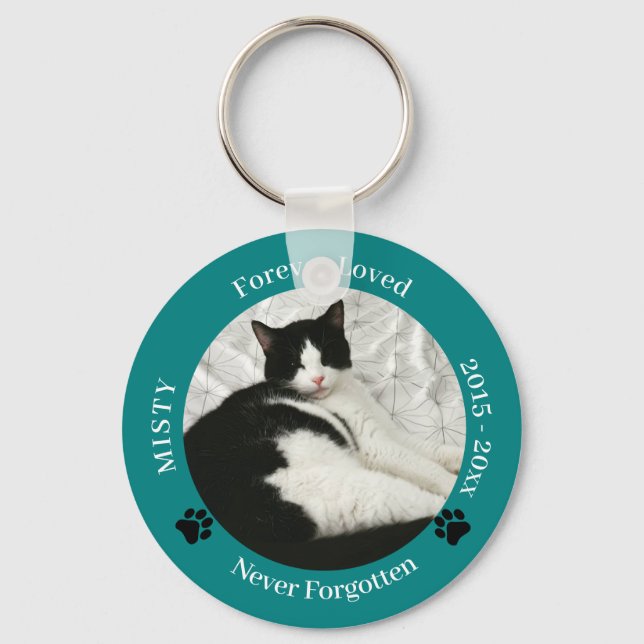 Cat Memorial Forever Loved Pet Photo Keychain (Front)