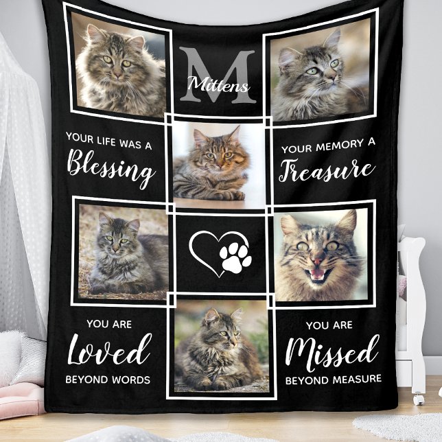 Cat Memorial Gift Pet Loss Poem 6 Photo Collage Fleece Blanket (Creator Uploaded)
