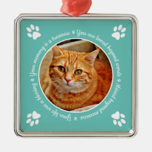 Cat Memorial Paw Prints Photo Metal Ornament