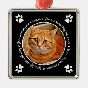 Cat Memorial Paw Prints Photo Metal Ornament