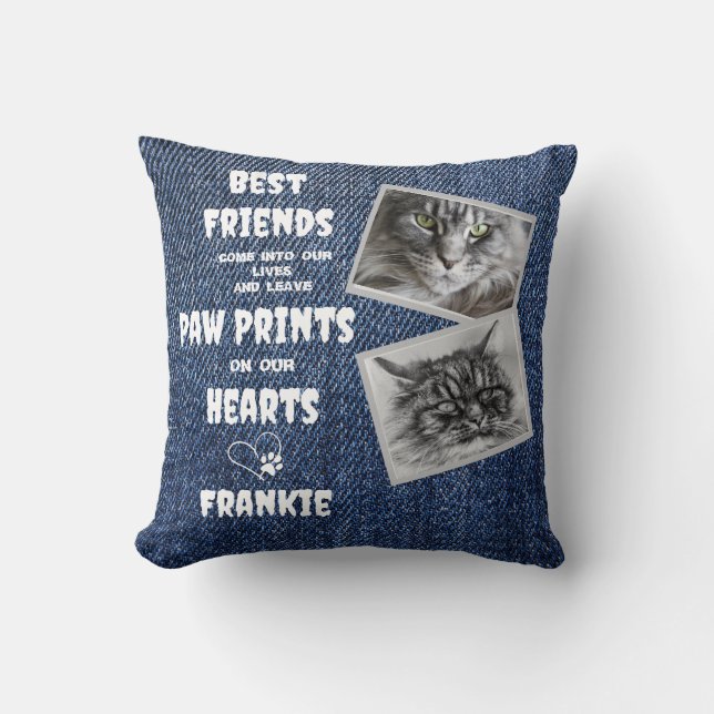 Cat Memorial Pet Loss 2 Photo Throw Pillow (Front)