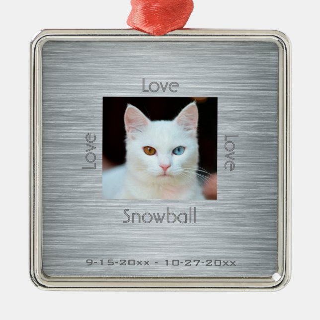Cat Memorial Photo Love Christmas Metal Ornament (Front)