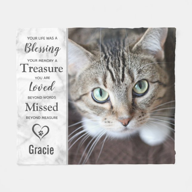 Cat Memorial Remembrance Photo Fleece Blanket (Front (Horizontal))