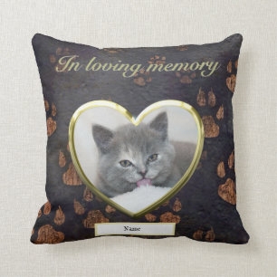 Cat Memorial Rustic Paw Print Photo Personalized Throw Pillow