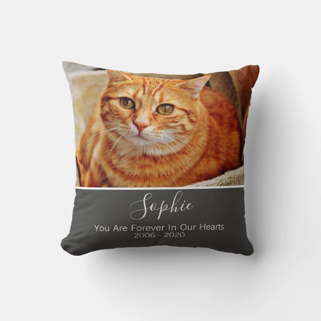 Cat Memorial Tribute Photo Cat Lovers Add Name Throw Pillow (Front)