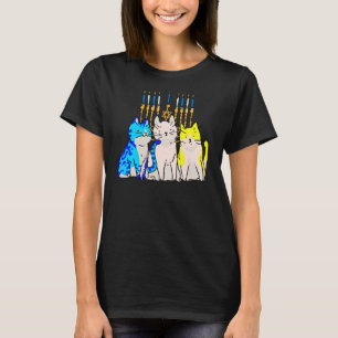 Cat Menorah Hanukkah Cute Kitten Chanukah Jewish H T-Shirt