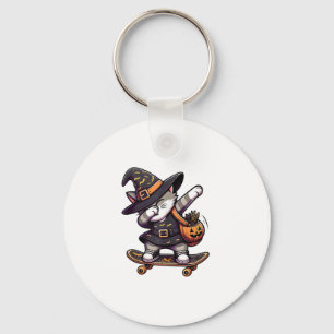 Cat Meow Debbing On Skateboad Apparel Kids Hallowe Keychain