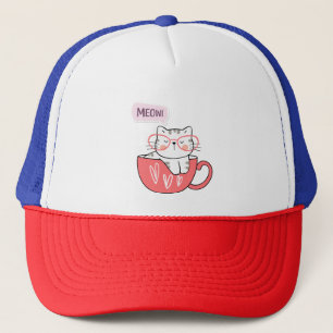 cat meow in a cup  trucker hat
