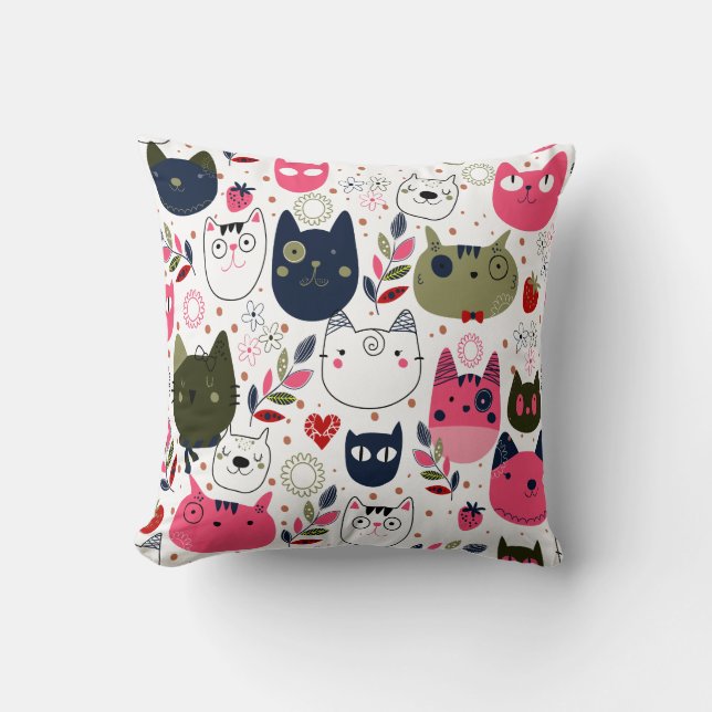 cat meow pattern throw pillow (Front)