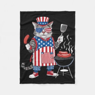 Cat Meowica 4th Of July Cat American Flag Cat Maki Fleece Blanket