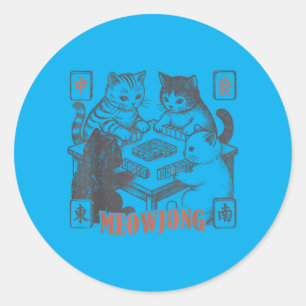 Cat Meowjong Player Cat Mahjong Chinese Game Cat Classic Round Sticker