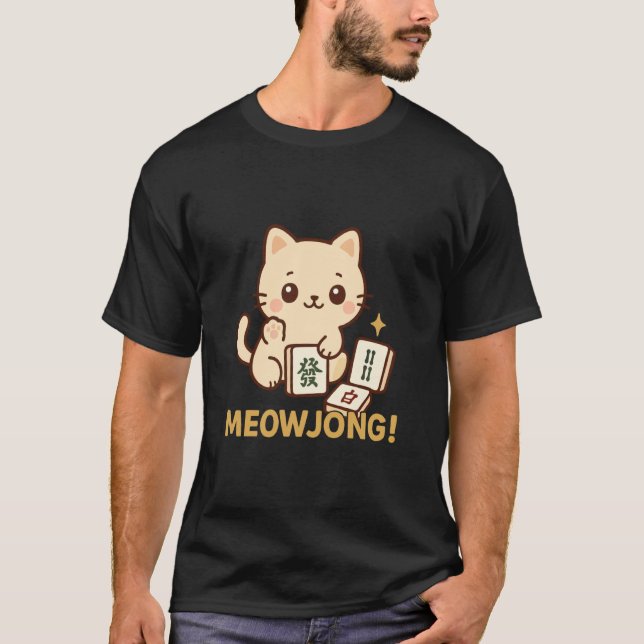 Cat Meowjong Player Mahjong T-Shirt (Front)