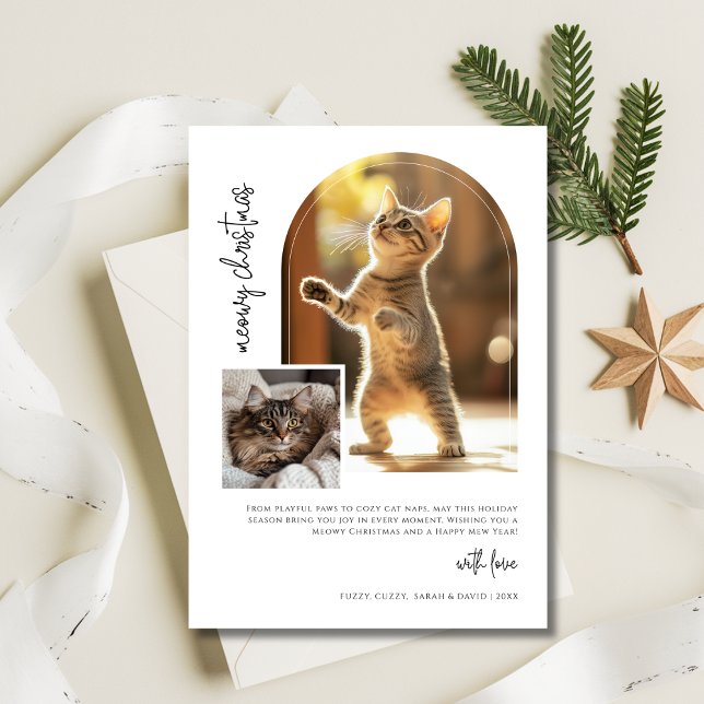 Cat Meowy Carte photo d'arc de Noël (Créateur téléchargé)