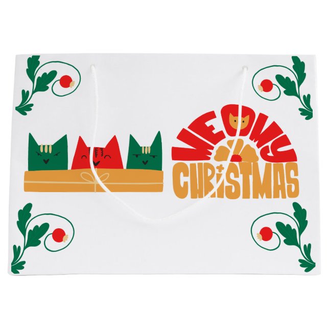 Cat Meowy Christmas Holiday Gift Bag (Front)