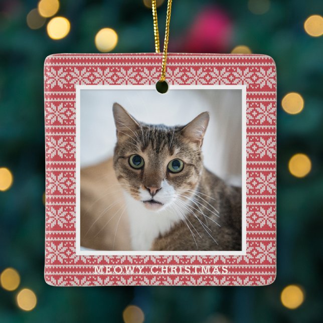 Cat Meowy Christmas Red Knit Pet Ceramic Ornament (Cat Meowy Christmas Red Knit Pet Ceramic Ornament
)