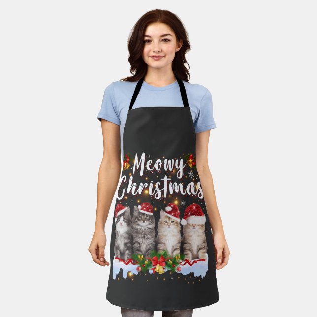 Cat Meowy Family Matching Christmas Pyjamas Santa Apron (Worn)