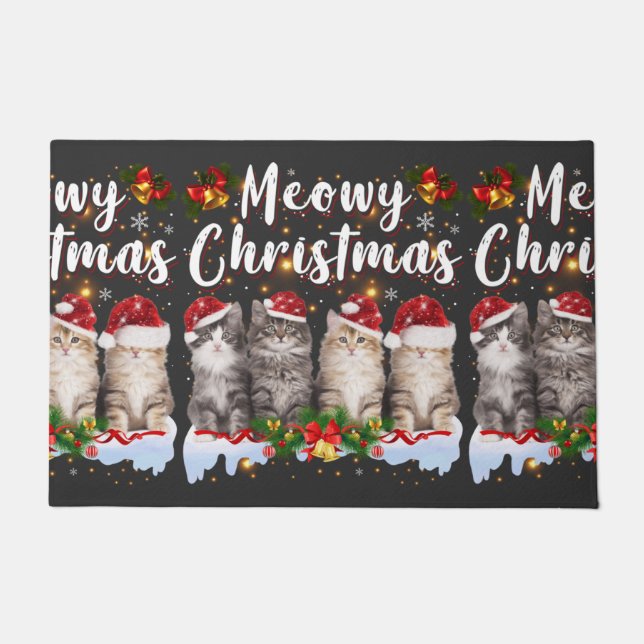 Cat Meowy Family Matching Christmas Pyjamas Santa Doormat (Front)