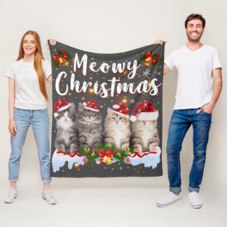 Cat Meowy Family Matching Christmas Pyjamas Santa Fleece Blanket