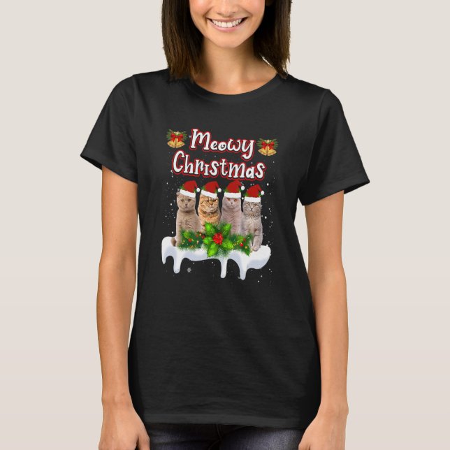 Cat Meowy Family Matching Christmas Pyjamas Santa  T-Shirt (Front)