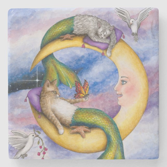 Cat Mermaid 29 Stone Coaster (Front)