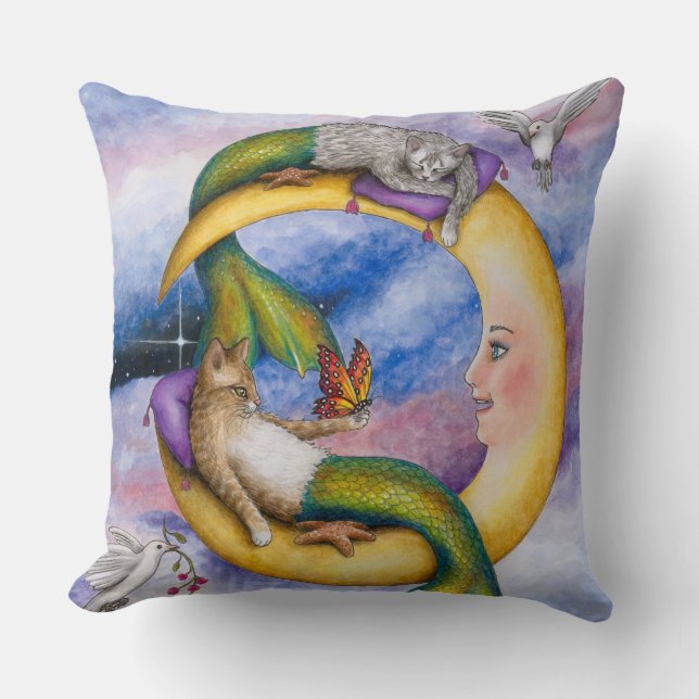 Cat Mermaid 29 Throw Pillow (Front)