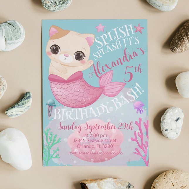 Cat Mermaid Meowmaid Under the Sea Pool Party Invitation (Cat Mermaid Meowmaid Under the Sea Pool Party Invitation)