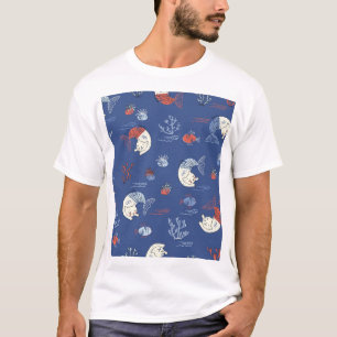 Cat mermaid, textured seamless pattern. T-Shirt