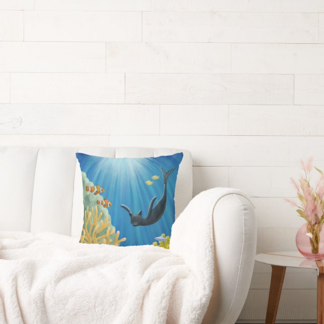 Cat Mermaid Throw Pillow (Couch)
