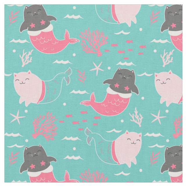 Cat Mermaids Fabric (Close Up)