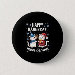 Cat Merry Christmas Happy Hanukkah Jewish Christia 2 Inch Round Button