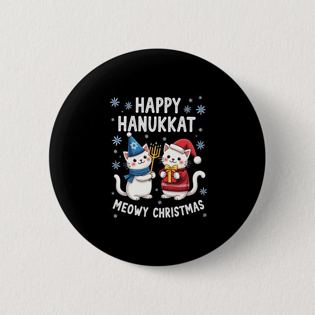 Cat Merry Christmas Happy Hanukkah Jewish Christia 2 Inch Round Button (Front)