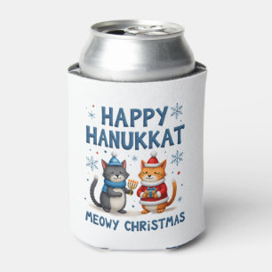 Cat Merry Christmas Happy Hanukkah Jewish Christia Can Cooler