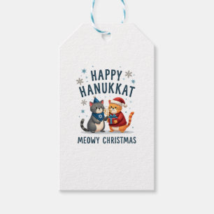 Cat Merry Christmas Happy Hanukkah Jewish Christia Gift Tags