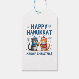 Cat Merry Christmas Happy Hanukkah Jewish Christia Gift Tags