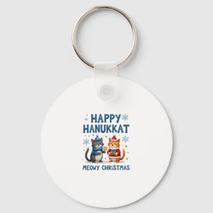 Cat Merry Christmas Happy Hanukkah Jewish Christia Keychain