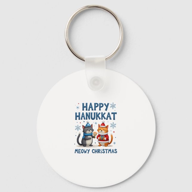 Cat Merry Christmas Happy Hanukkah Jewish Christia Keychain (Front)