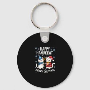 Cat Merry Christmas Happy Hanukkah Jewish Christia Keychain