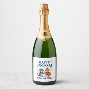 Cat Merry Christmas Happy Hanukkah Jewish Christia Sparkling Wine Label