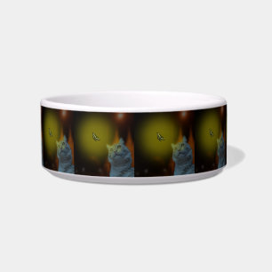 Cat Mesmerized By Butterfly, Ceramic Pet Bowl