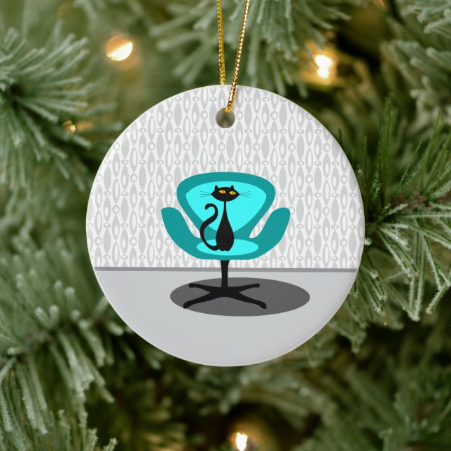 Cat - Mid Century Modern Ceramic Ornament (Tree)